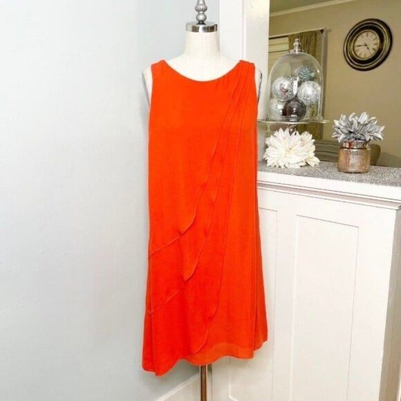 Parker Orange Silk Tiered Keyhole Swing Dress Medium - Picture 2 of 10